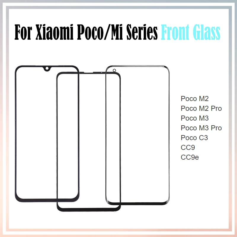 10vnt Priekinis Stiklas Xiaomi Poco M2 M3 Pro C3 Mi CC9 CC9e LCD Priekiniai Jutiklinis Ekranas Išorinis Objektyvo Stiklo Skydelis