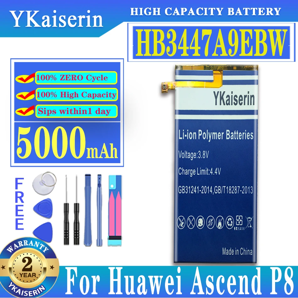 YKaiserin Už Hua Wei HB3447A9EBW 5000mAh Baterijos Huawei Ascend P8 P 8 Baterijas + Įrankiai