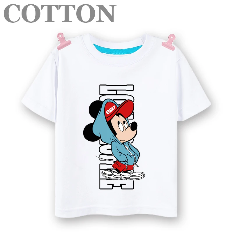Nešioti du kartus Skrybėlę Disney Mickey Mouse Anime Mados Medvilnės Vasaros Vaikų Animacinių filmų T-shirt Apvalus Kaklas Trumpas Rankovės Spausdinti