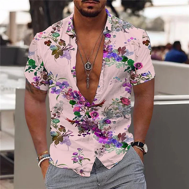 2022 Gėlių Marškinėliai Vyrams 3d Spausdinimo Vyrų Havajų Gėlė Marškinėliai Paplūdimys Trumpas Rankovės Mados atvartas 4xl Viršūnes Tee Marškinėliai