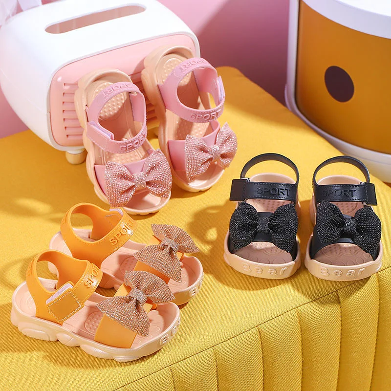 Korėjos versija lankas mergaičių mados sandalai vaikų vasaros mielas, neslidus minkštas soled vieną batai vientisa spalva princesė