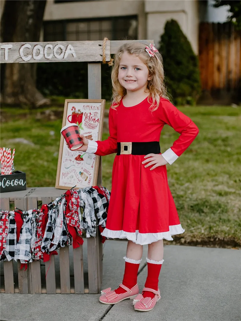 Naujas Kalėdų Mergaičių Suknelės 2023 Kalėdos Ilgomis Rankovėmis Princesė Šalies Žiemos Mados Suknelė Raudona Suknelė Vaikai Coasplay Kostiumas 2-7 Metai