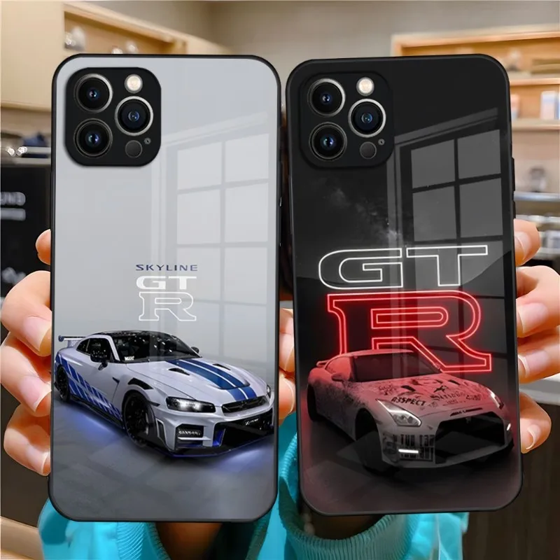 Lenktynių GTR Automobilių Sporto Telefono dėklas Prabangos Dizaino Stiklo IPhone 14 Pro 12 11 13 X Mini XR XS Max 8 7 6 Plus SE Galinį Dangtelį