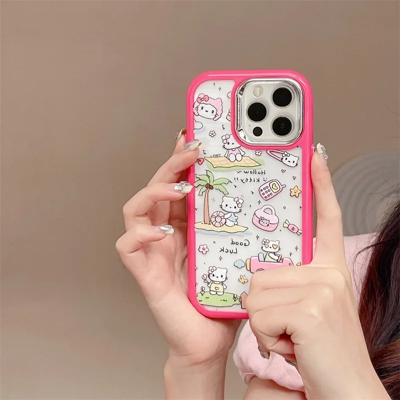 Hello Kitty Sanrio Saldus mergaičių Apkalos Anime Telefono dėklas Skirtas iPhone 14 13 12 11 Pro Max Atveju Mielas prabanga animacinių filmų atsparus smūgiams Dangtis