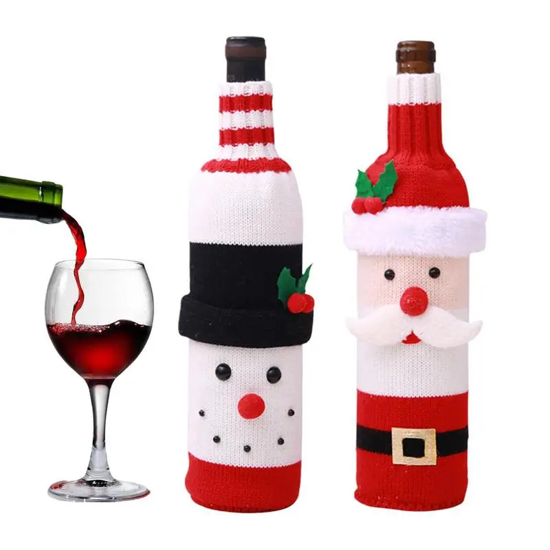2vnt Kalėdų Vyno Maišelį Santa Sniego Mezgimo Dizaino Butelis Krepšiai Skalbti Butelis Wrap Puikus Dovanų Maišeliai Namų Dekoro Prekių