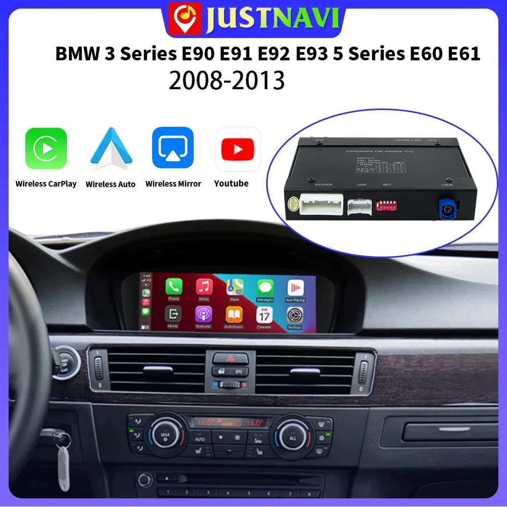 JUSTNAVI Automobilio Multimedijos Belaidžio CarPlay BMW 3 Serijos E90 E91 E92 E93 5 Series E60 E61 2008 - 2013 m. CIC Sistema Su 