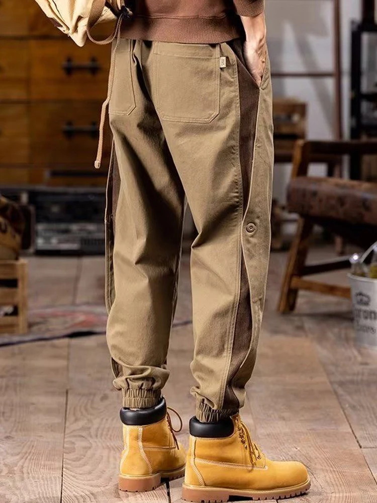 Nauja Rudens Vyrų Harajuku Krovinių Kelnės Mygtukai Multi Kišenės Sweatpants Streetwear Derliaus Y2k Hip-Hop Jogger Baggy Atsitiktinis Kelnės