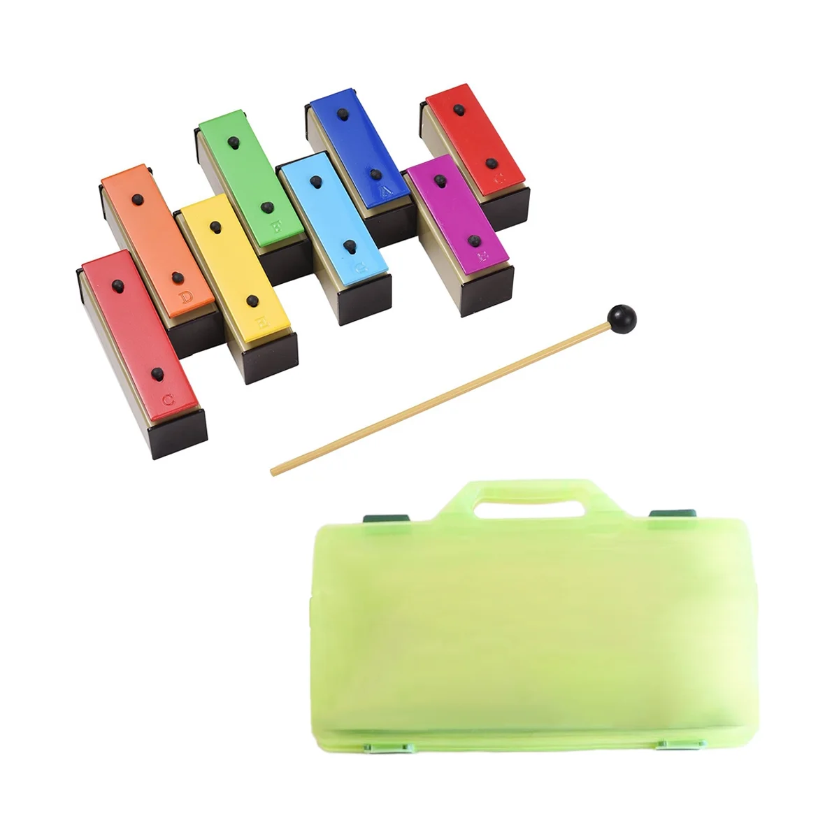 8-Pastaba Kselofonu Spalvinga Glockenspiel Nuimamas Vaivorykštės Spalvos Metalinės Plokštės Rezonatoriaus su Plastiko Mallets Žalia Atveju
