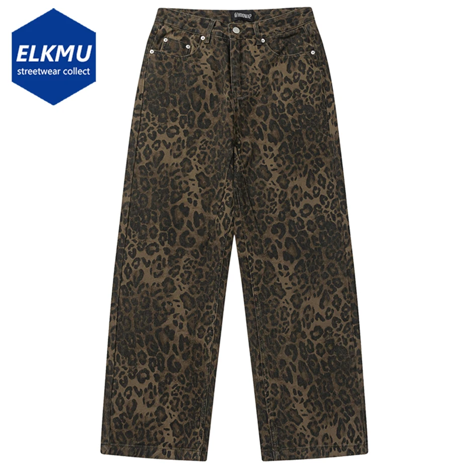 Derliaus Leopard Džinsai Vyrams Hip-Hop Streetwear Harajuku Hip-Hop Baggy Jeans Kelnės Retro Džinsinio Audinio Kelnės