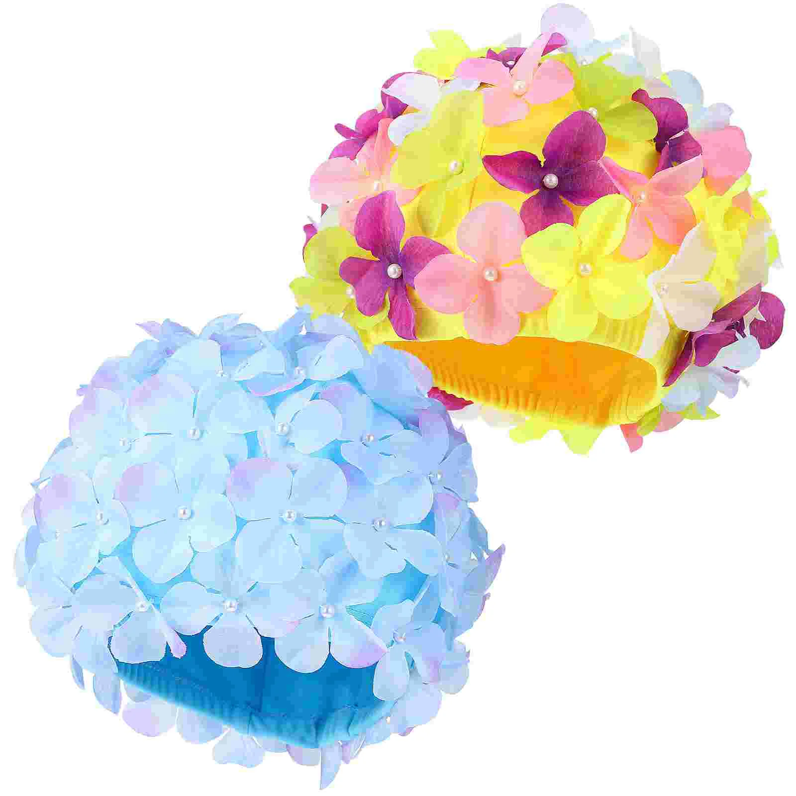2 Vnt Moterų Plaukimo Kepuraites Gėlių Plaukti Kepurės Elastinga Plaukti Kepurės su Gėlės Žiedlapis Maudymosi Kepuraitės