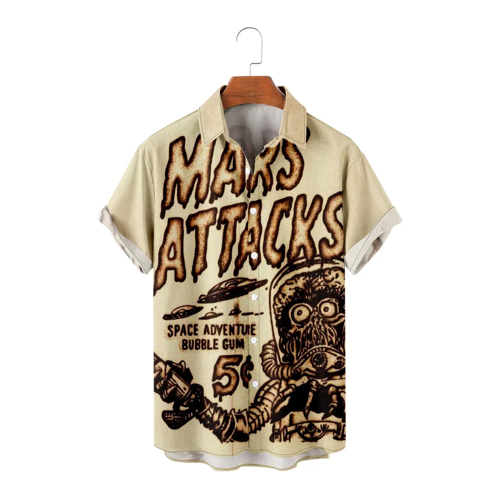 Gatvės Stiliaus Vyrų Dideli Marškinėliai Mars Attacks 3D Atspausdintas Havajų Marškinėliai Vasaros Atsitiktinis Paplūdimio Trumpas Rankovėmis Viršų