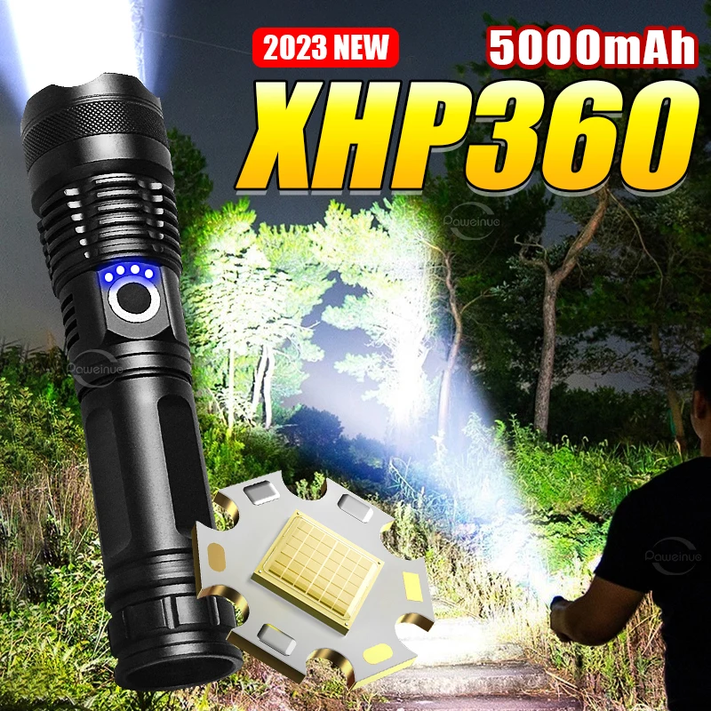 2023 XHP360 LED Itin Galingas Žibintuvėlis Tipas-C Įkraunamas LED Žibintas 60 W High Power LED Žibintuvėlis Kempingas avantiūra Fakelas