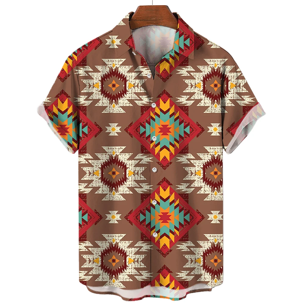 2023 Vyrų Havajų Trumpas Rankovės Marškinėliai Etninės Stiliaus Viršaus Vintage Marškinėliai 3D Spausdinimo Prizmę Gatvės Atsitiktinis Marškinėliai