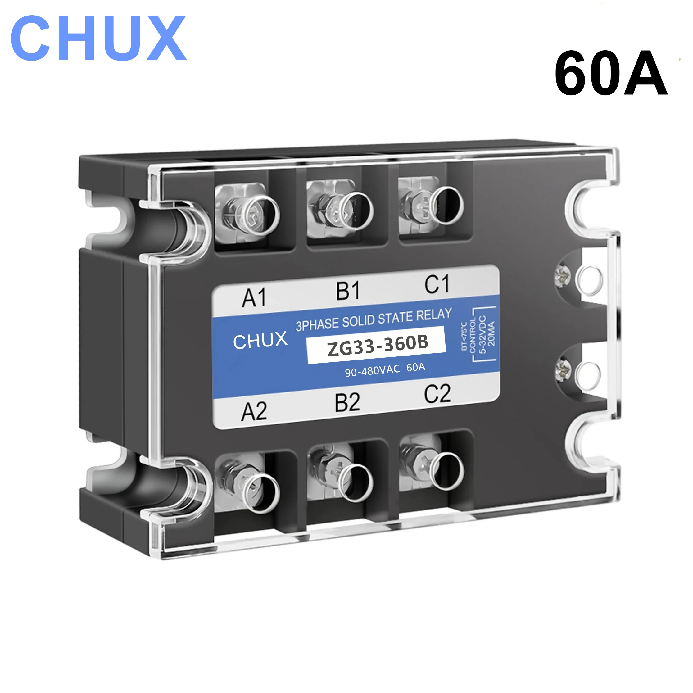 CHUX Solid State Relay 60A 3 Etapas DC į AC SSR 60DA ZG33-360B SSR (12V RELES