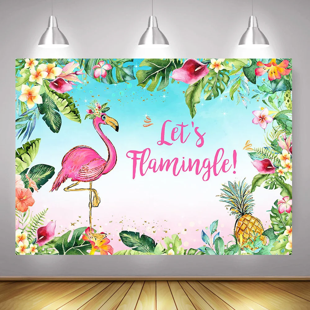 Fotografijos Foną, Tegul Flamingle Šalis, Photocall Naujagimių Flamingo Gimtadienio Fone Vasaros Tropic Žalias Lapas Rekvizitai