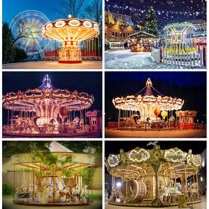 Karuselė Temą Šalis Fone Vaikams Gimtadienio Dekoracijas Reklama Mugių Žiemos Nakties vaizdai Photogarphy Fone