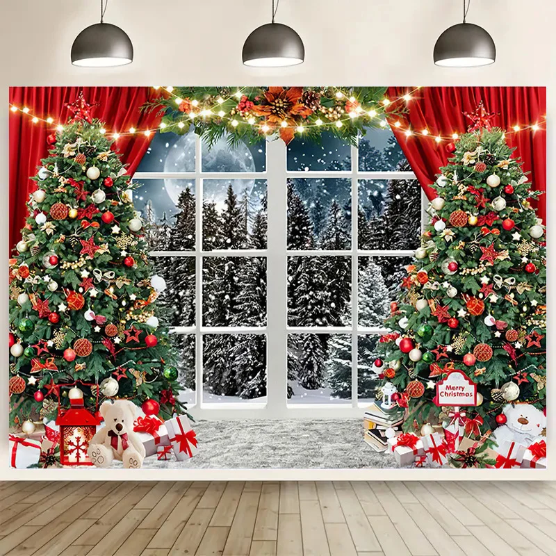 SHUOZHIKE Kalėdų Eglutė Langą Vainikas Fotografijos Fonas Kambarį Apdaila Sniego naujieji Metai Fono Prop GHH-82