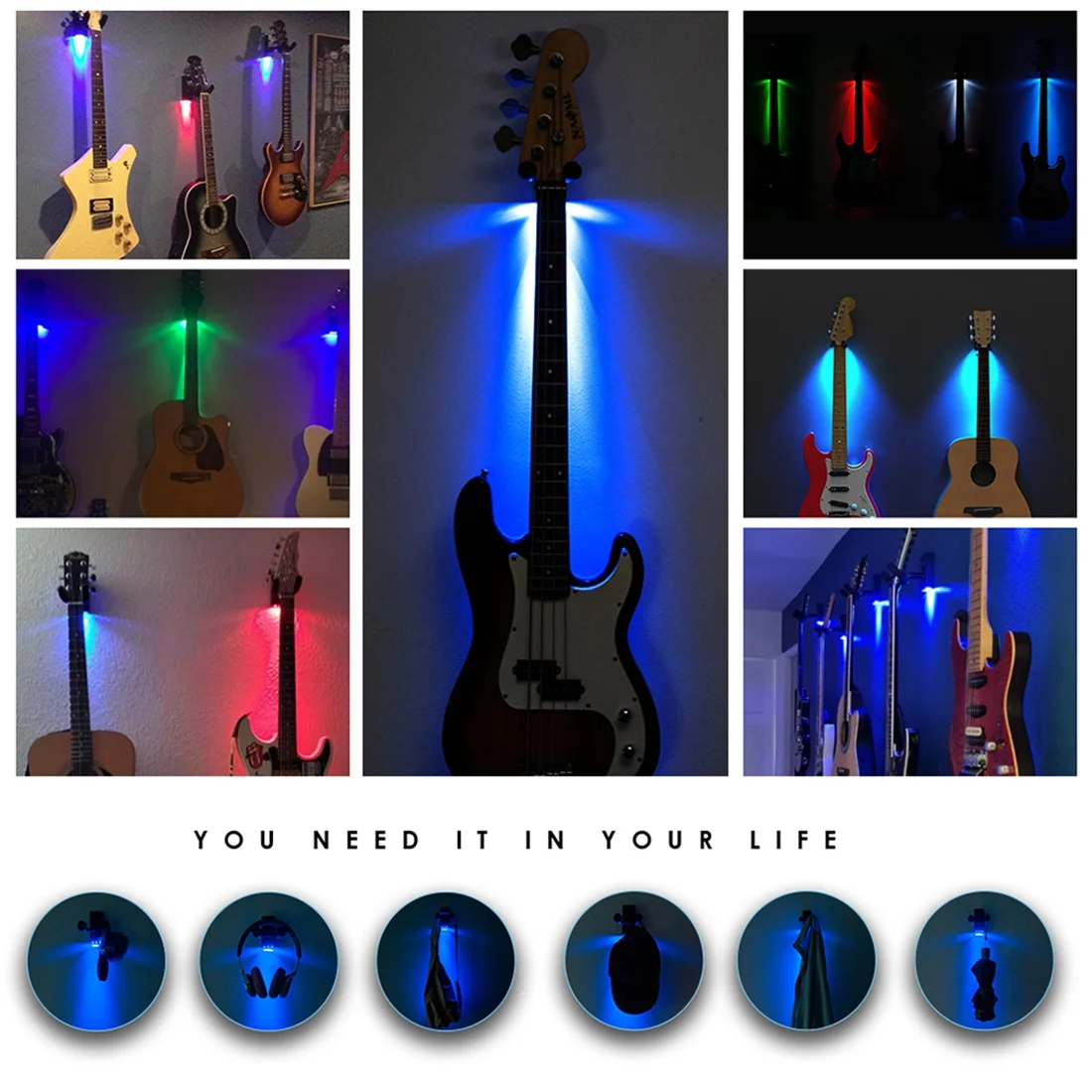 Patvarus Gitara Pakaba Sieninio laikiklio Stovas Guitarra Laikiklis Laikiklis LED Šviesos Akustinių bangų Elektrinė Gitara, Bosinė Pirtis,Mėlyna