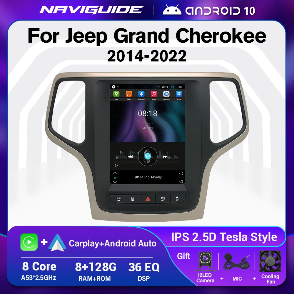 NAVIGUIDE Android 10.0 Automobilio Radijo Jeep Grand Cherokee 2014-2022 automagnetolos, GPS Navigacijos, Multimedijos Grotuvas Galvos Vienetas Carplay