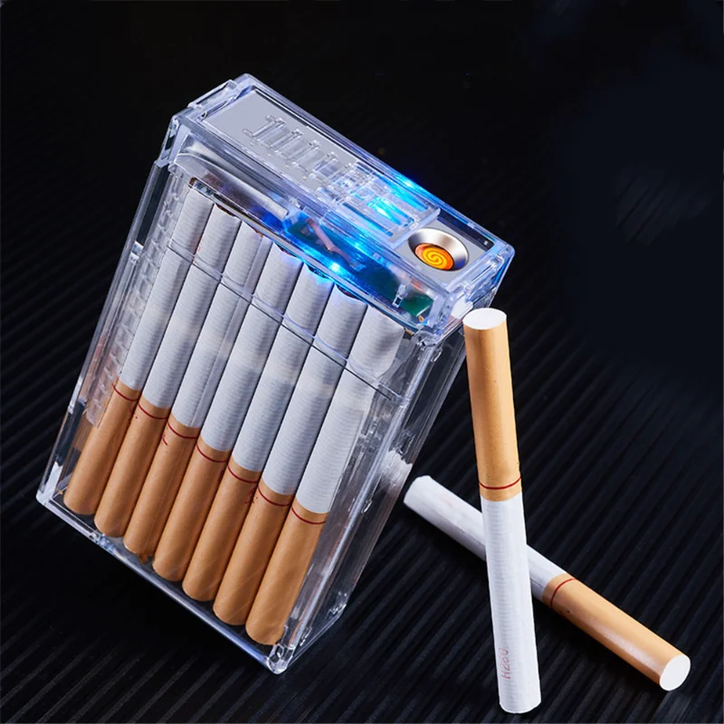 Turi 20pcs Skaidrus Cigarečių Atveju Su Nuimamais USB Žiebtuvėlis Nešiojamų Kūrybos 2 In 1 Rūkyti Lauke Cigarečių Priedai