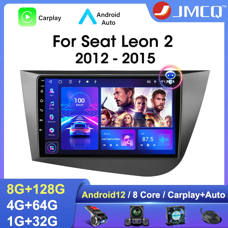 JMCQ 2Din Android 12 Automobilio Radijo Seat Leon MK2 2 2005-2012 m Multimedia Vaizdo Grotuvas Carplay Stereo Auto DVD QLED Ekrano 48EQ