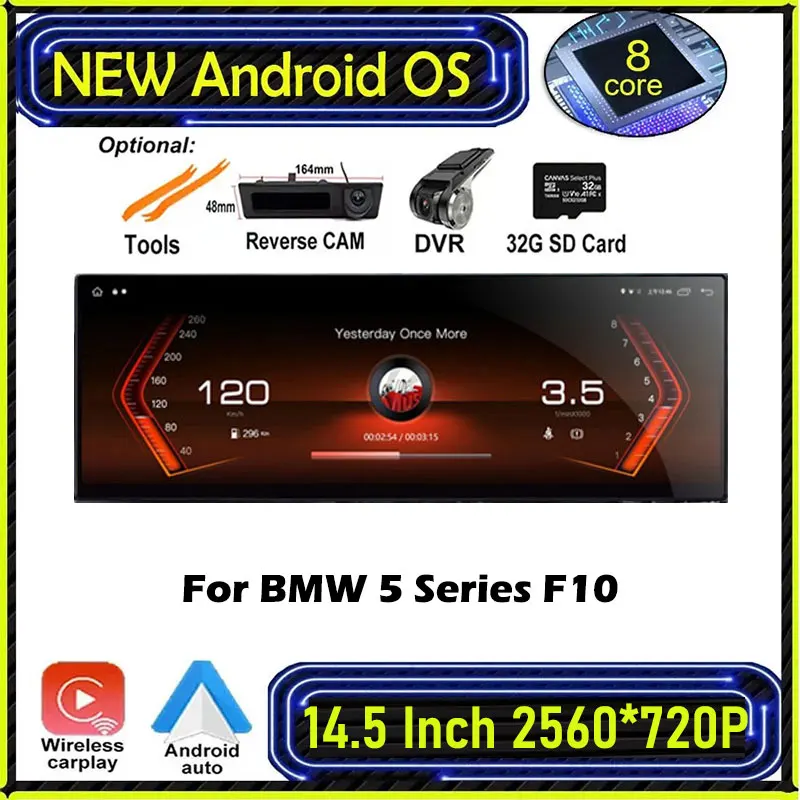 BMW 5 Serijos F10 QLED 2560*720P Android 13 CIC NBT Sistema Bevielis Carplay 14.5 Colių Automobilių Player Multimedia Navigacijos GPS